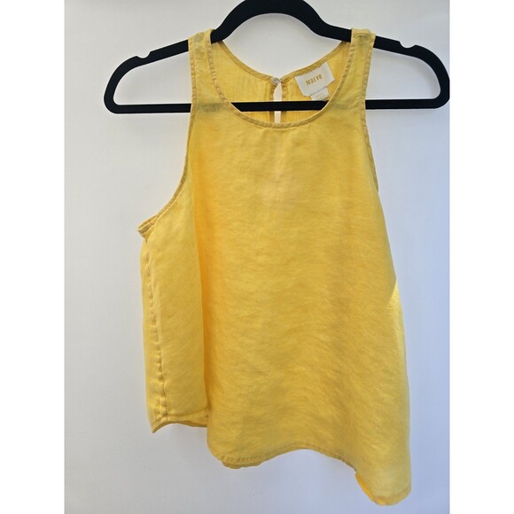 Anthropologie Maeve Linen Swing Tank Top Bright Yellow  Sleeveless Sunshine S - Picture 2 of 6